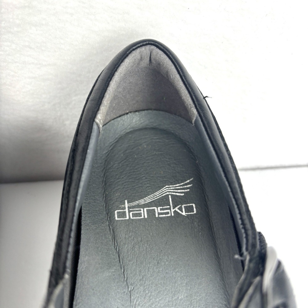 Dansko Fawna Mary Jane Shoes Womens 37 US 6.5-7 Black Leather Low Wedge Comfort - Picture 7 of 15